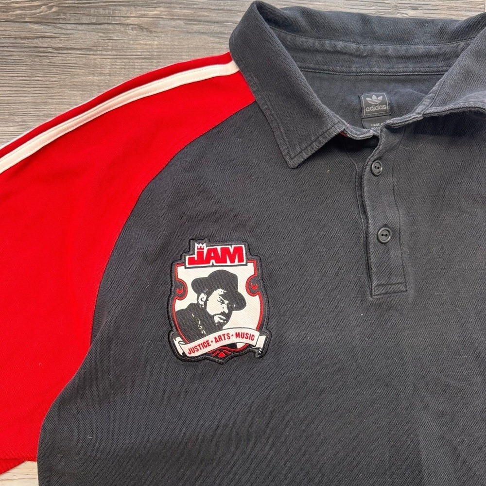 JAM Master Jay Adidas Black Red Men's 3XL Justice Arts Music Trefoil Polo 2000s